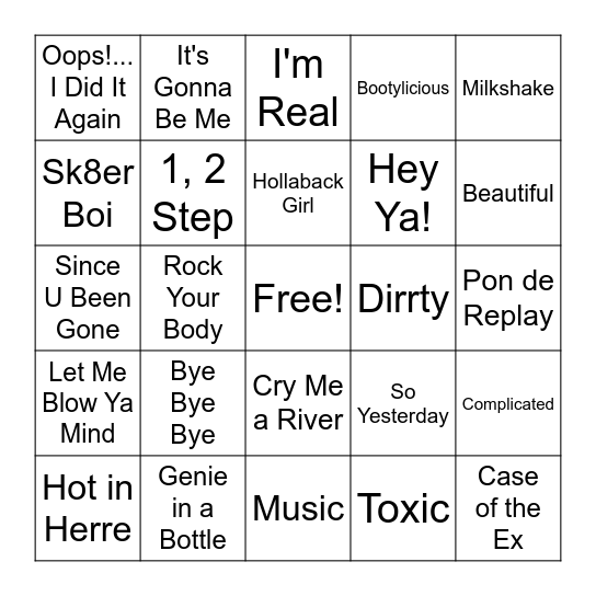 Y2K Pop Party Bingo Card
