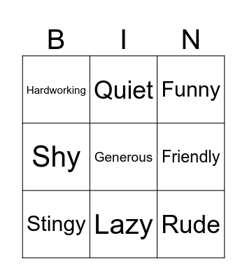 Friendship Bingo Card