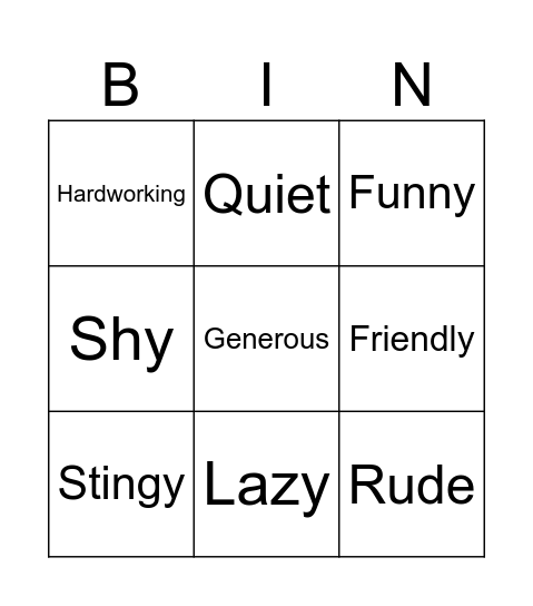 Friendship Bingo Card