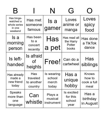 Get to Know you Bingo NSO Bingo Card