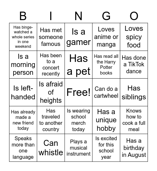 Get to Know you Bingo NSO Bingo Card