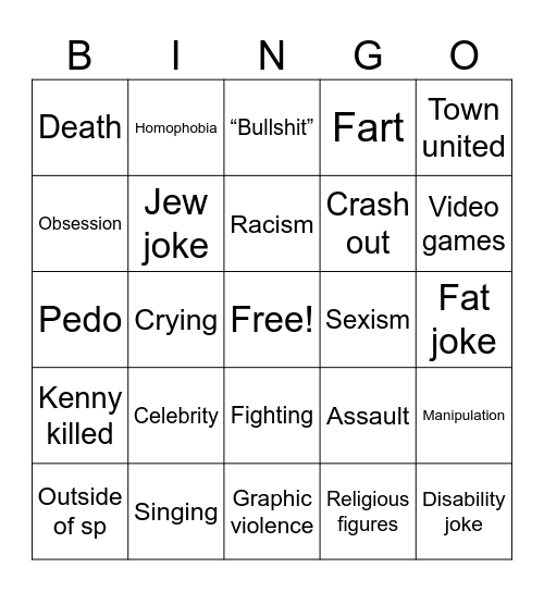 South park Bingo Card
