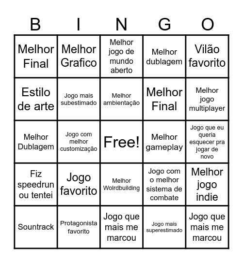 Games Do fimas Bingo Card