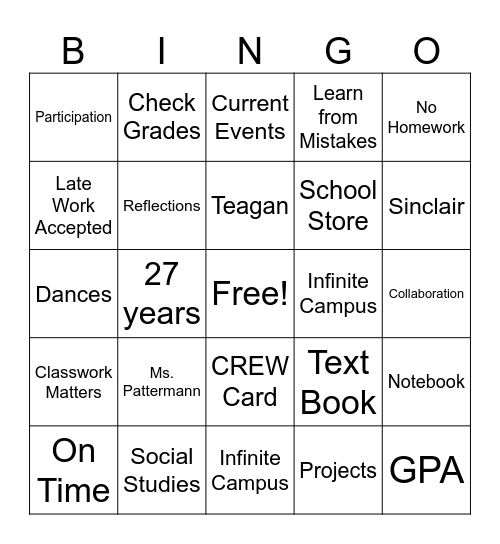 Untitled Bingo Card