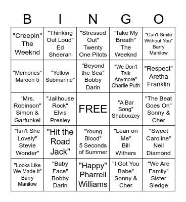 Musical Bingo Card