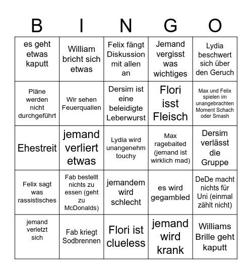 Urlaub Bingo Card