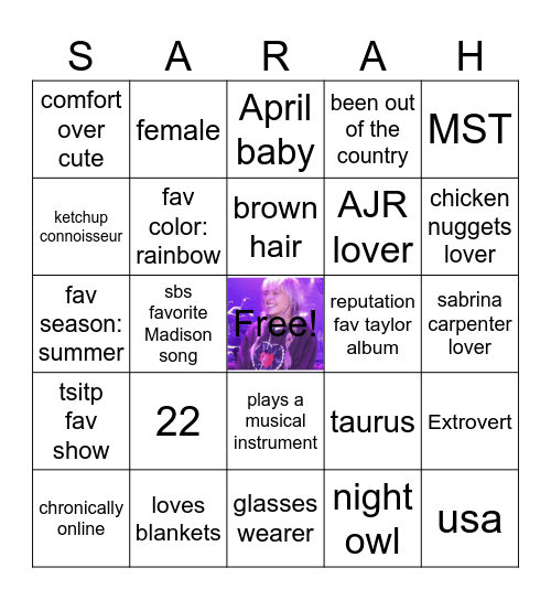 sarah Bingo Card