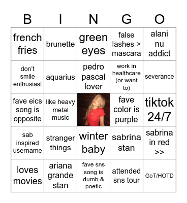 @sbrinacrpntrs :) Bingo Card