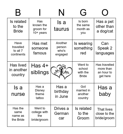FIND THE GUEST Bingo Card