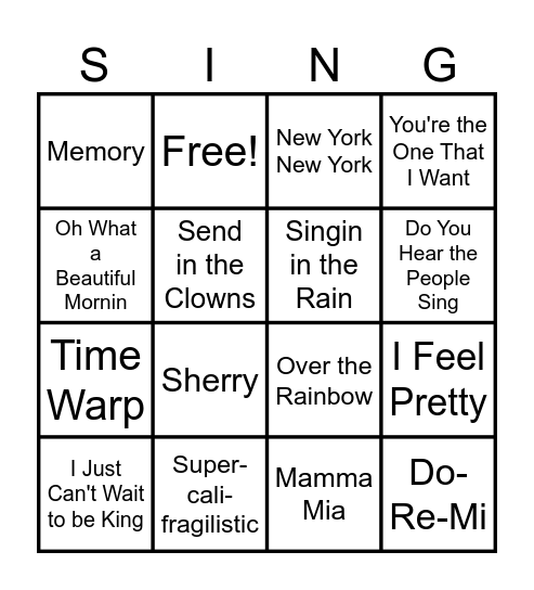 Music Bingo: Broadway Musicals Bingo Card