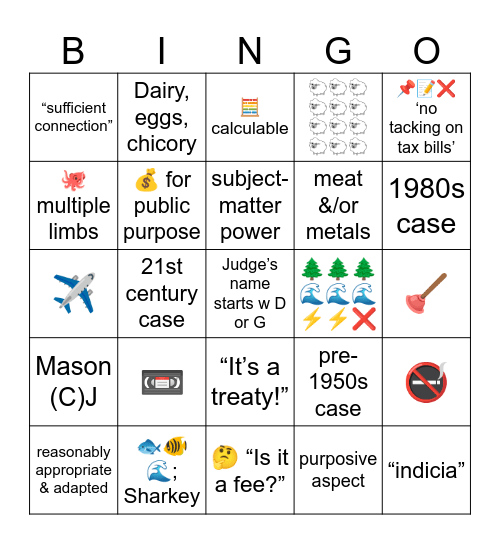 ConLaw Wk5 tute&readings (tax+ExtAff) Bingo Card
