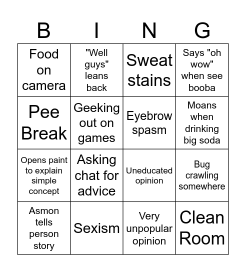 Sexy Asmongold Bingo Card