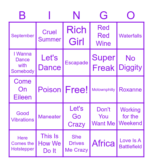 Prince Radio Bingo Card