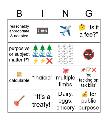ConLaw Wk5 Wed 7:30 tute (tax+ExtAff) Bingo Card