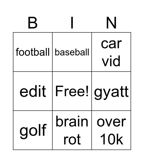Untitled Bingo Card