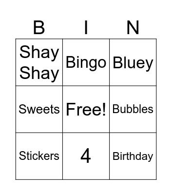 Shay's Bingo Card