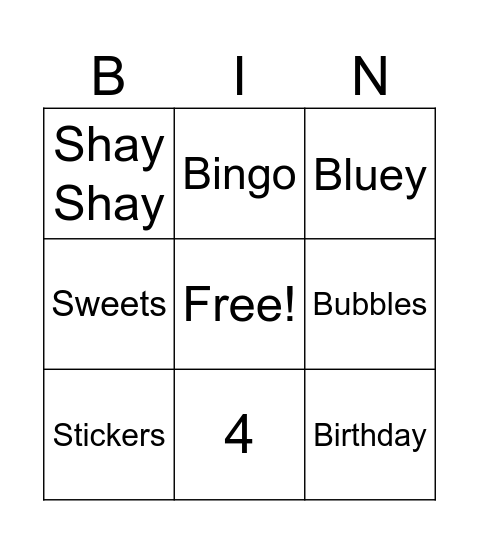 Shay's Bingo Card