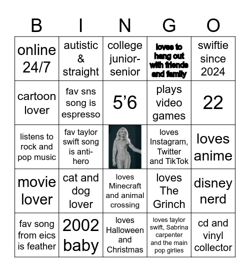 Jacob’s Bingo Card