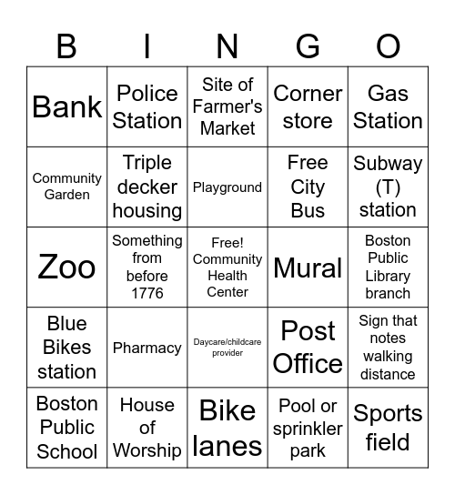 CHC Neighborhood Visit Bingo Card