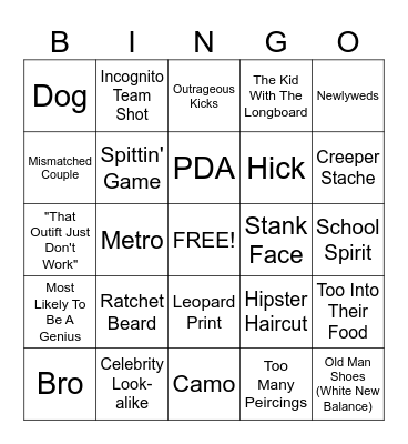 MALL PEOPLE WATCHING BINGO!!!!!!!! Bingo Card