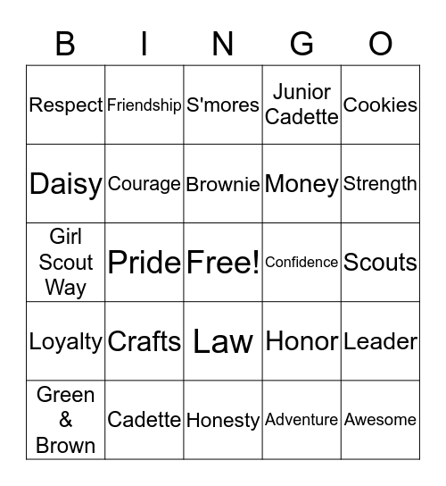 Girl Scout Bingo Card