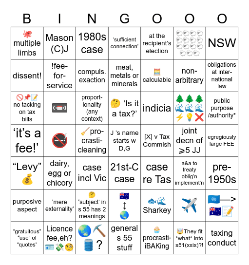 ConLaw Wk5 (incl readings) ExtAff+taxes Bingo Card