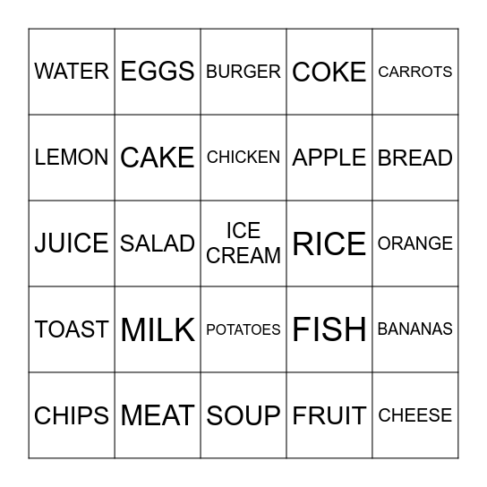 FOOD AND DRINKS Bingo Card