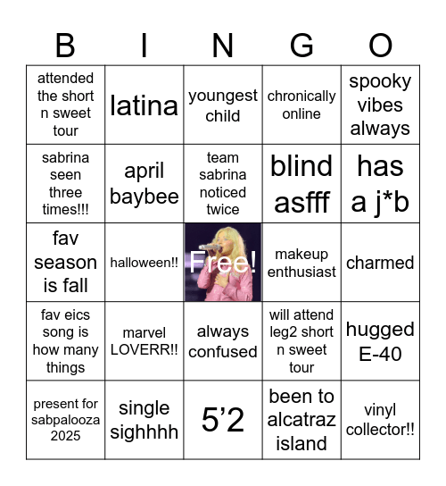 Mariah’s Bingo Card