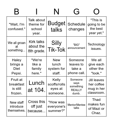 Back to School Meetings Bingo Card