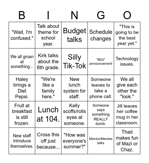 Back to School Meetings Bingo Card