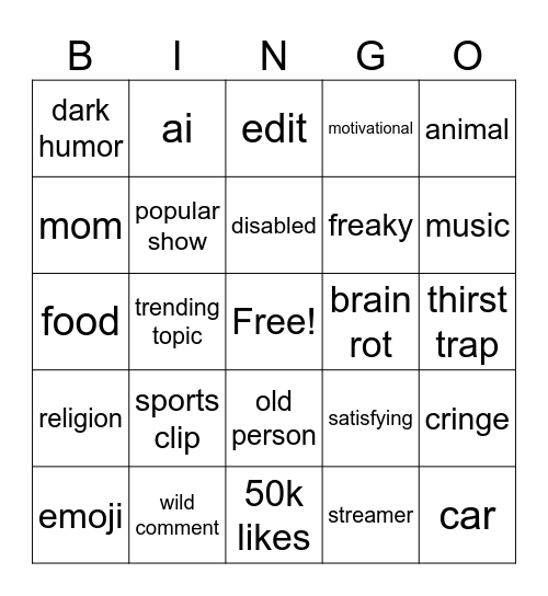 ig reels Bingo Card