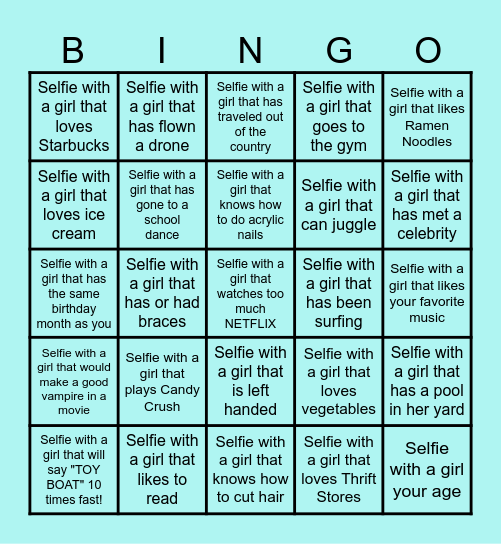 "Our Friendship"     Take A Selfie Bingo! Bingo Card