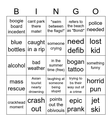 Bondi rescue bingo Card