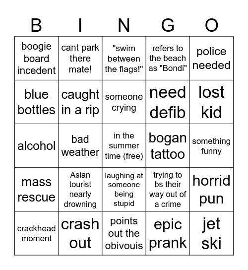 Bondi rescue bingo Card