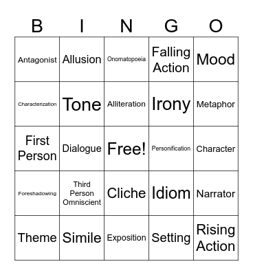Literary Terms Bingo Card