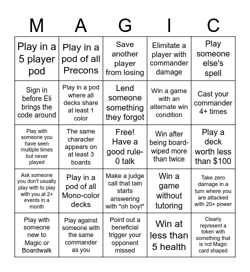 Commander Bingo (max 1 box per game) Bingo Card