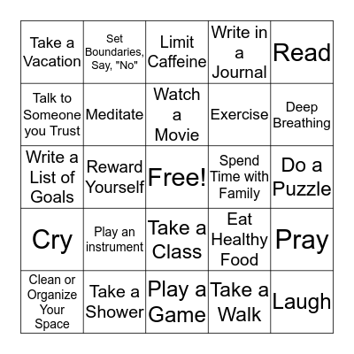 Positive Coping Skills Bingo Card