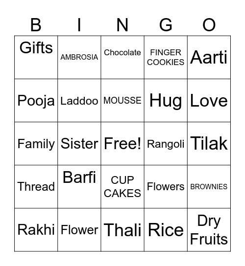 Rakhi Bingo Card