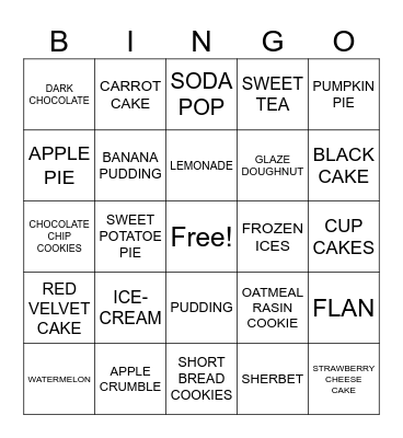 SWEETS Bingo Card