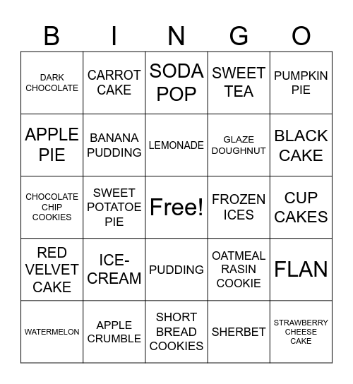 SWEETS Bingo Card