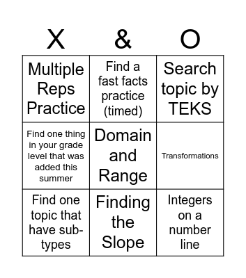 Tic Tac Toe Bingo Card