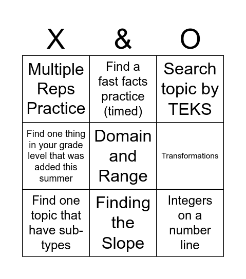 Tic Tac Toe Bingo Card