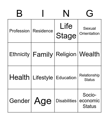 Demographics Bingo Card