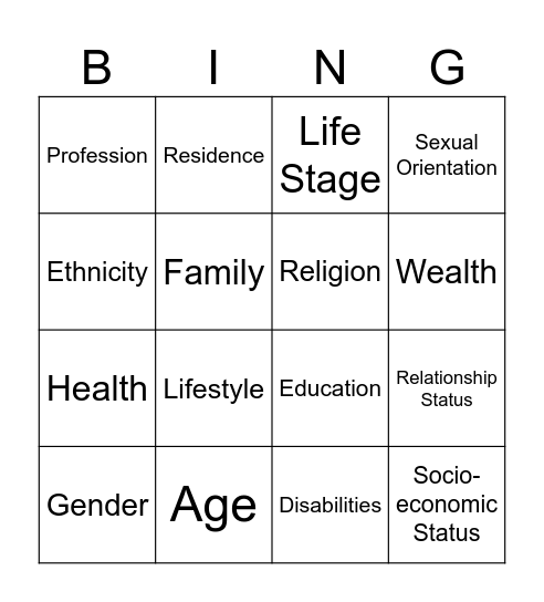 Demographics Bingo Card