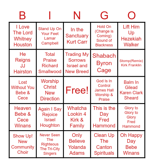 Gospel Music Bingo #1 Bingo Card