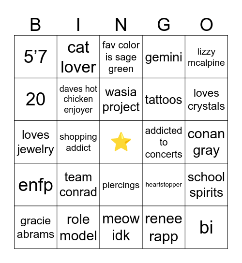 elle’s bingo Card