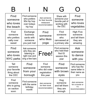 Participatory Budget Bingo Card