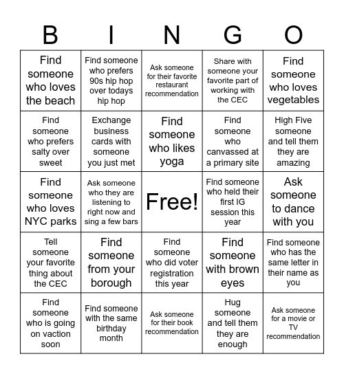 Participatory Budget Bingo Card