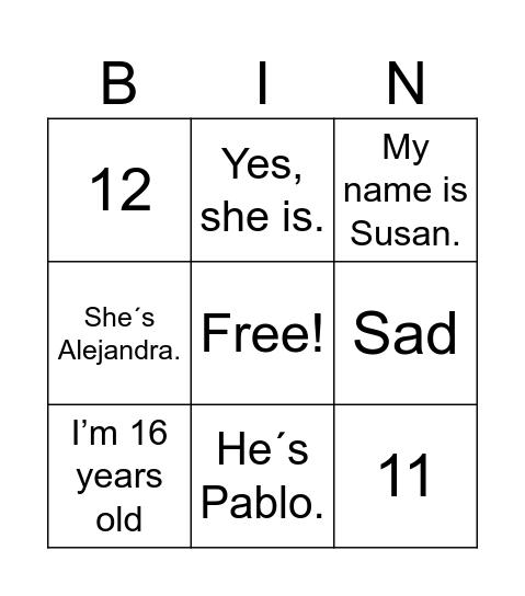 Have fun Bingo Card