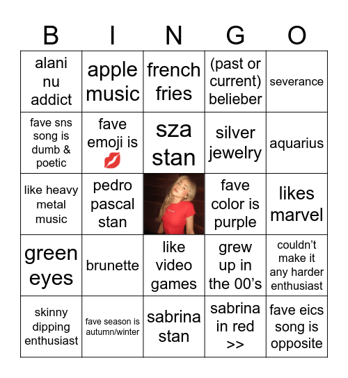 @sbrinacrpntrs :) Bingo Card